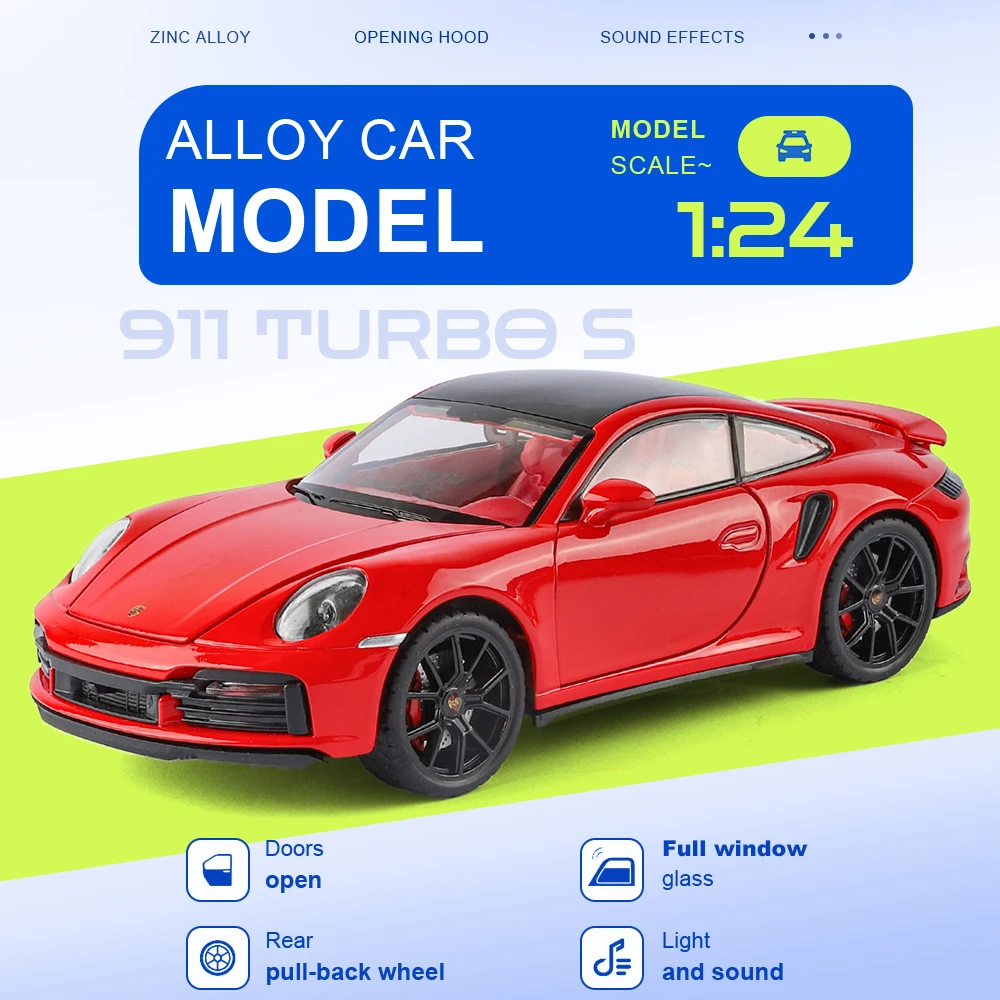 

1:24 911 Panamera Model Supercar Toys Alloy Diecast Pull Back Doors Opened Sound Light Simulation Sports Cars Home Ornaments