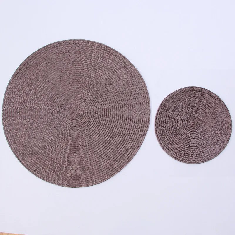 Round Woven Placemats PP Waterproof Dining Table Mat Non-Slip Napkin Disc Bowl Pads Drink Cup Coasters Kitchen Decoration