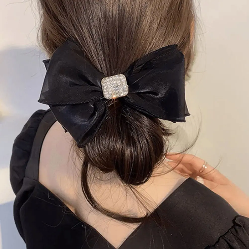 

2Pcs Adorable Organza Hair Bow Decorative Hair Rope for Women Girls Soft Elastic Ponytail Holder Stylish Head Accessory Gift
