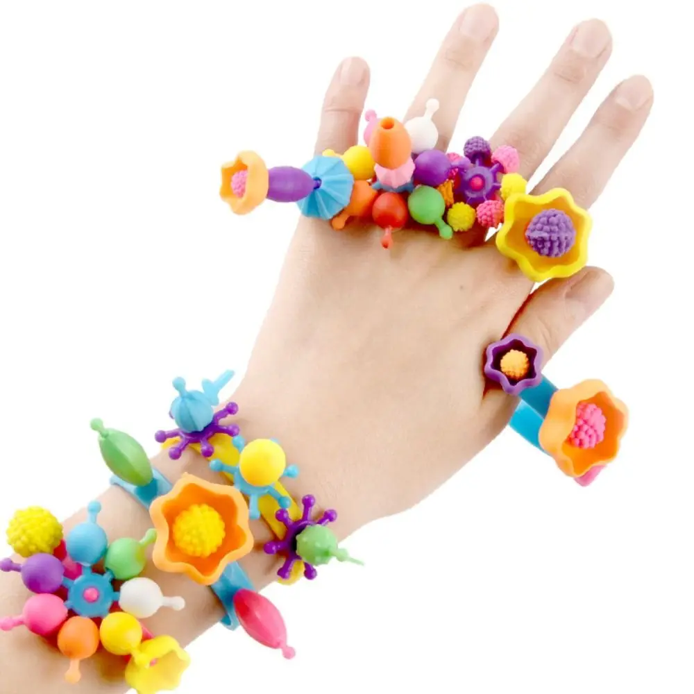 New Colorful Pop Bead Set Snap Together Assorted Shapes Jewelry Beads No String Required Children's Beading Toy for Girls