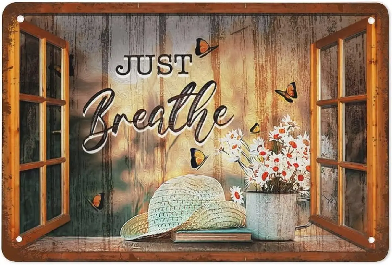 Vintage Metal Tin Signs Just Breathe Wall Decor Retro Posters Hanging Plaque Cafe Office Farm Pub Club Bar Coffee Kitchen G sign