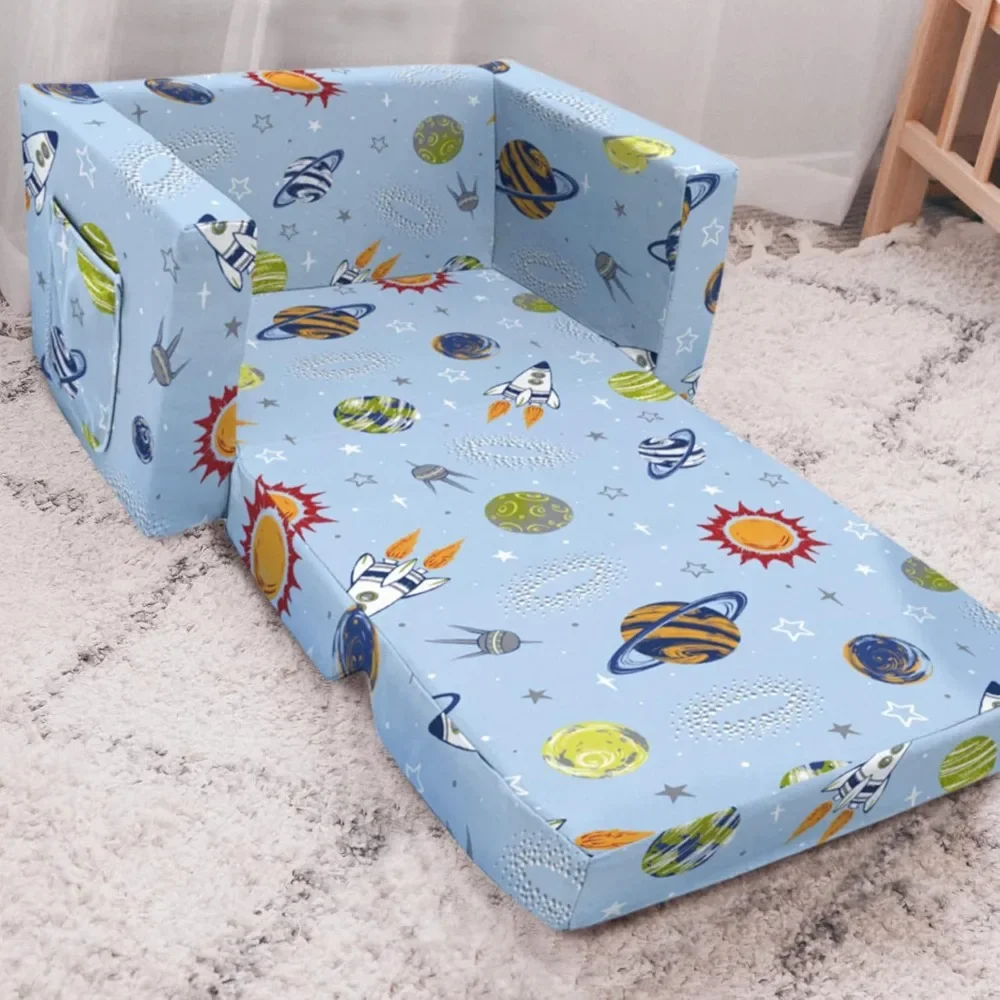 

Kids Sofa Couch,Toddler Children 2-in-1 Convertible Sofa to Lounger, Comfy Flip-Out Couch/Sleeper, Rocket Outer Space Chair