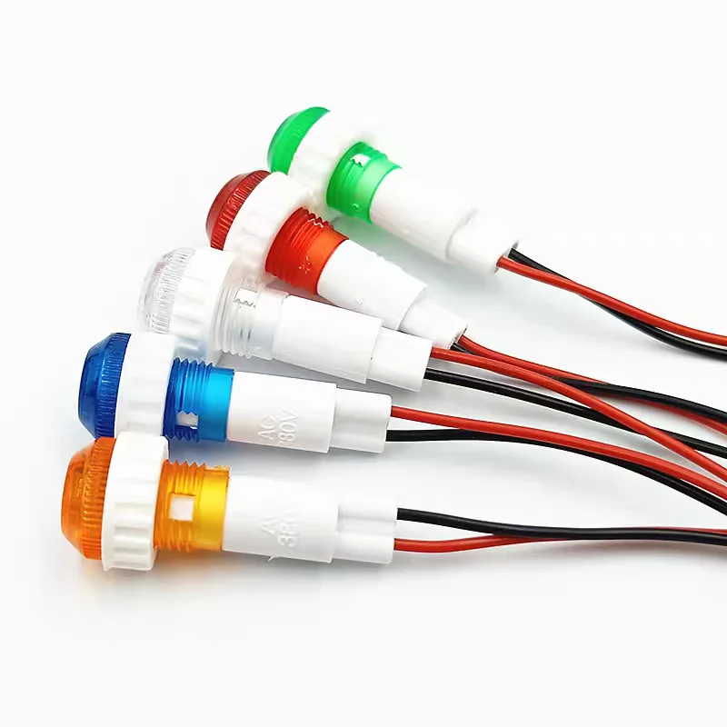 10 sztuk 10mm gwint 19cm długi kabel czerwony zielony żółty wskaźnik sygnału lampka kontrolna 12V 24V 220V 380V XD10-6
