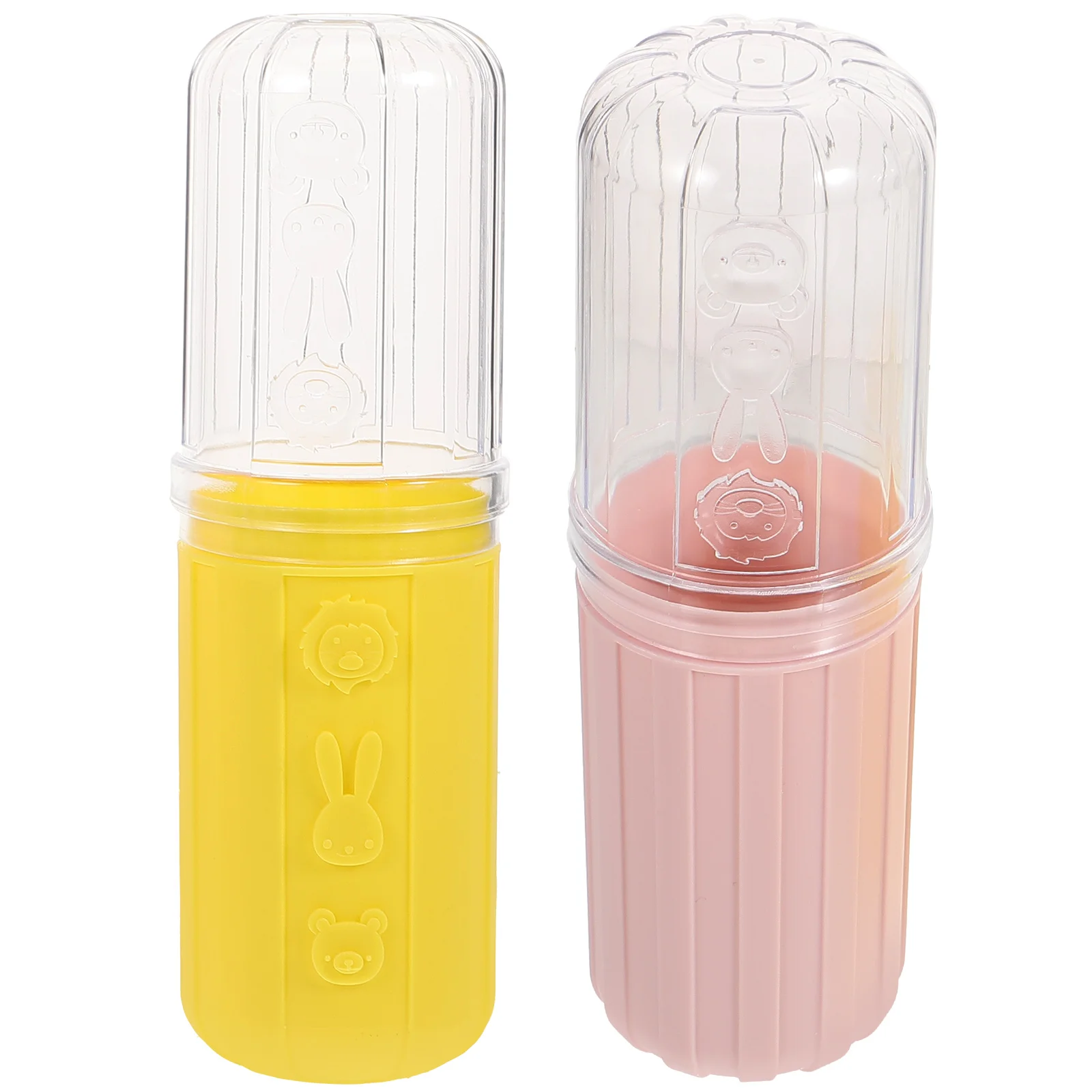 

2Pcs Toothbrush Storage Barrel Portable Case Yellow Pink Thickened Dustproof Mouthwash Cup Travel Bath Accessories