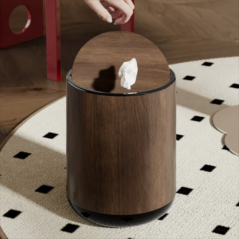 Wood Grain Waste Bins Inner Outer Double Layer Bucket 15L Wide Mouth Can Household Living Kitchen Lidded Storage Cleaning Tools