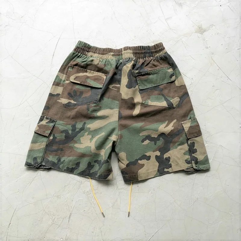 Summer Justin Bieber Military Camouflage Cargo Shorts Men Loose Fit Drawstring Sweat Short Streetwear Six-pocket Styling