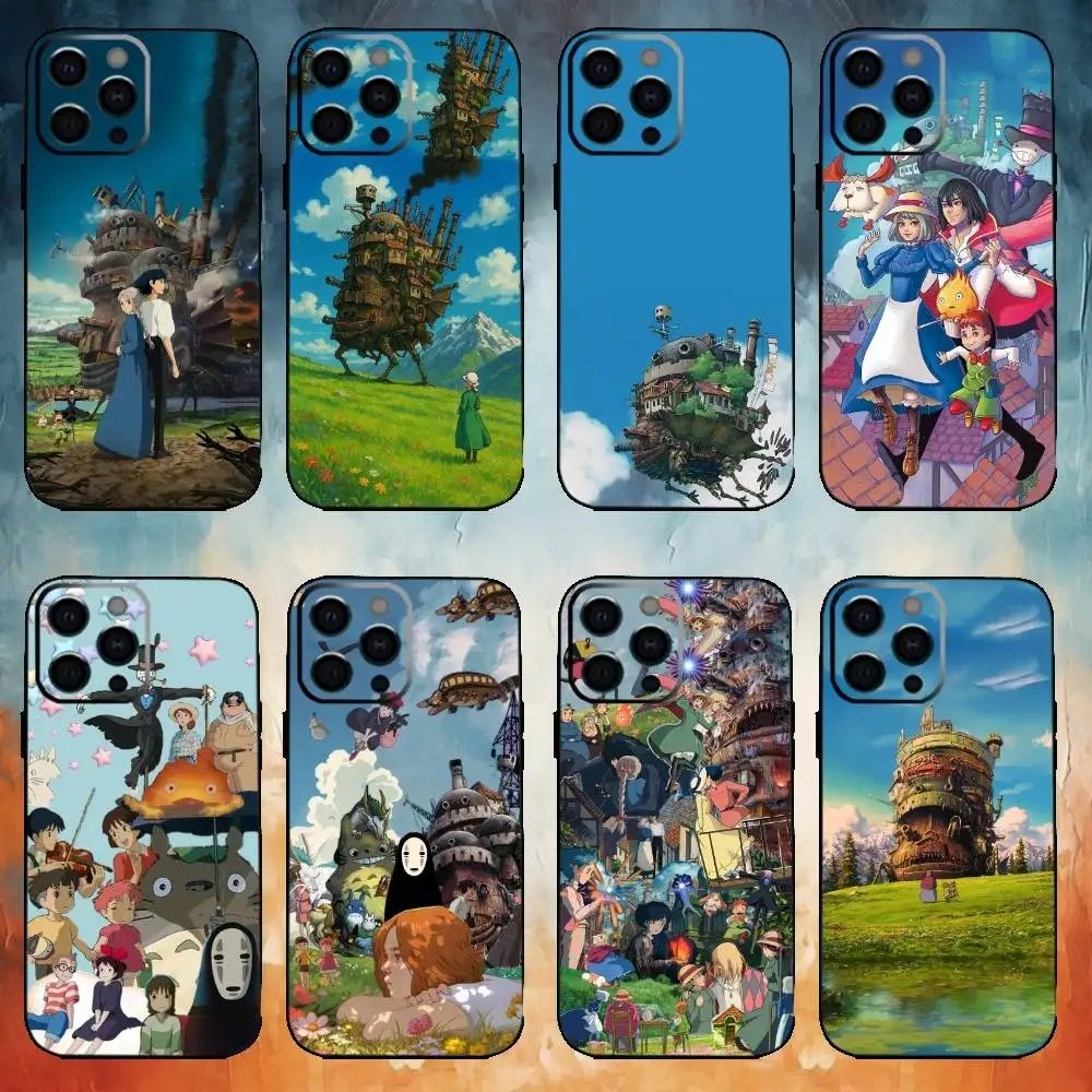 حافظة هاتف لطيفة على شكل حرف C متحركة من H-Howls لهاتف iPhone17,16,15,14,13,12,11 Plus، Pro Max غطاء أسود ناعم #1