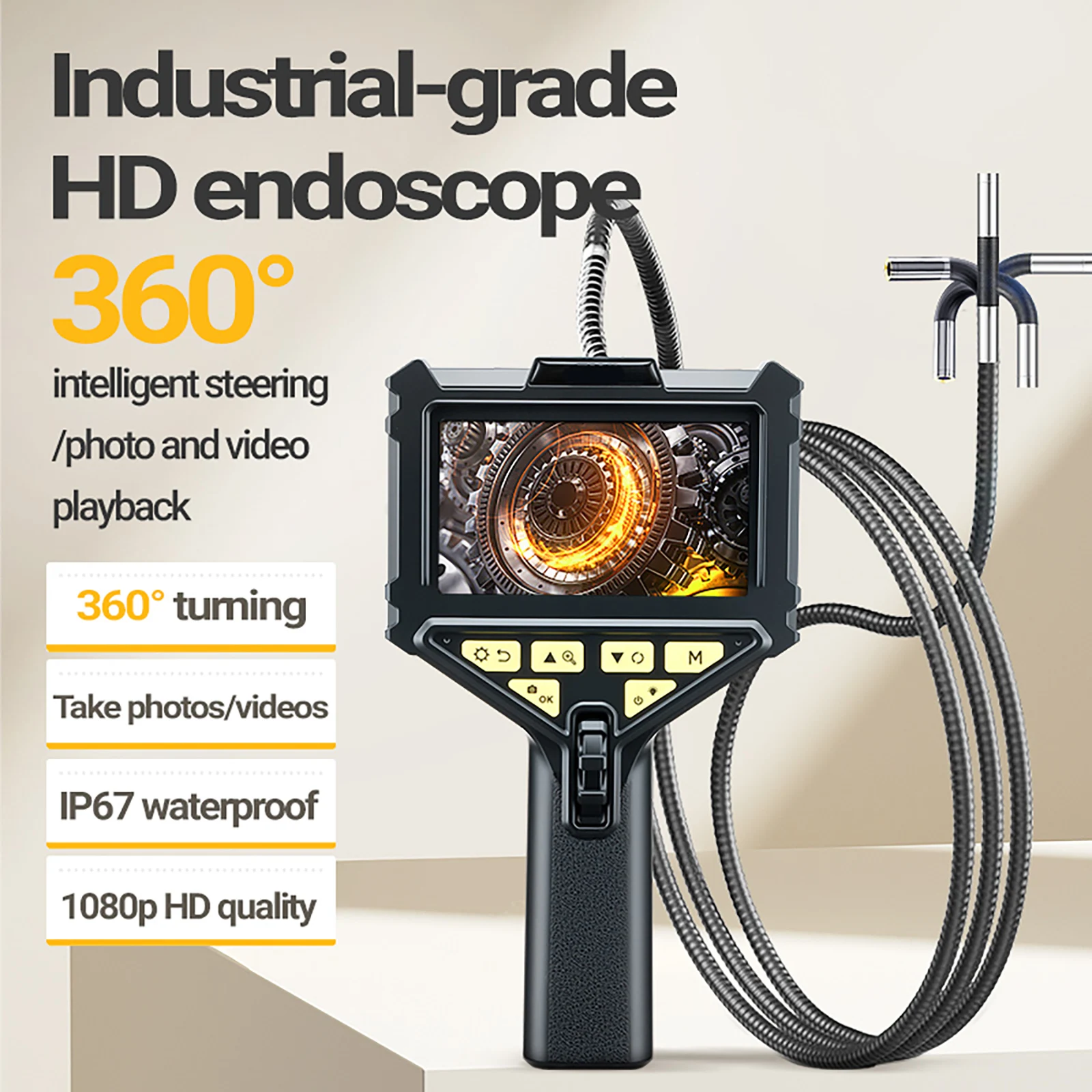 

Шарнирный эндоскоп 4,5-дюймовая двусторонняя камера для бороскопа с 6 лампами, 6 мм, 1080P HD инспекционная камера со змеиными камерами для двигателя