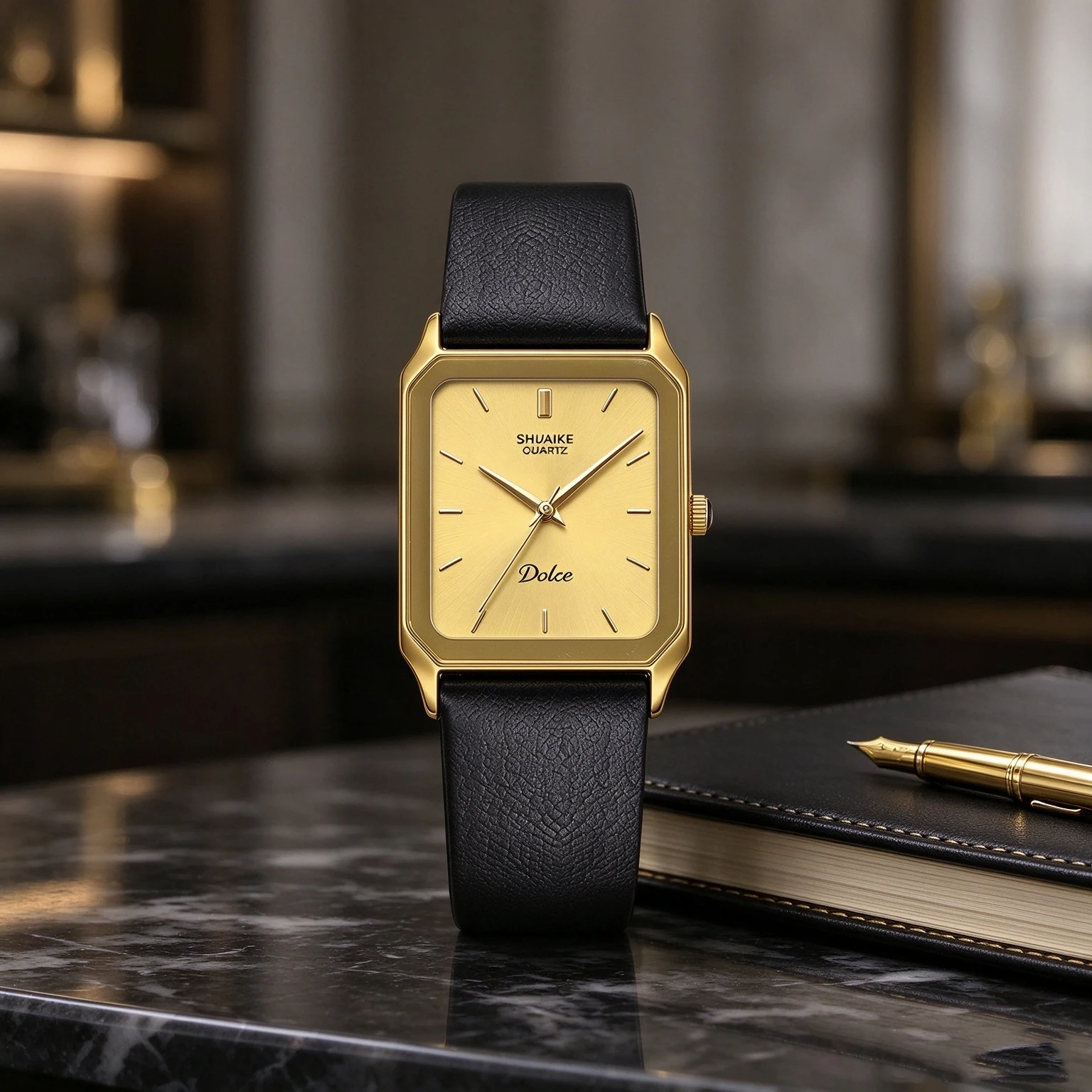 Retro Rectangular Dolce Square Square Watch |   Gold-Plated Simple Quartz Watch for Men and Women