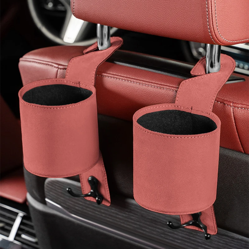 

1Pc Car Seat Back Organiser with Water Cup Holder and Hook, Multi-functional Suede Storage Pouch for Interior Accessories