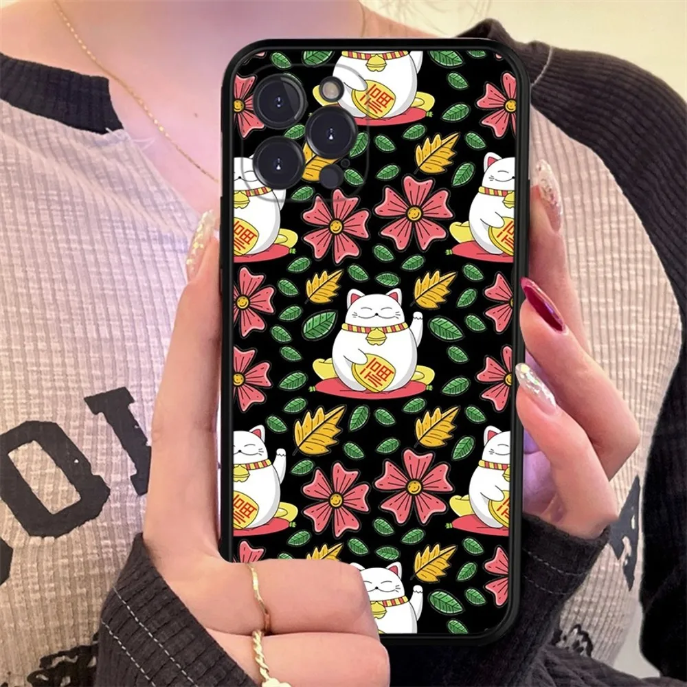 Maneki Neko Lucky Money Cat Phone Case Silicone Soft for iphone 15 14 13 12 11 Pro Mini XS MAX 8 7 6 Plus X XS XR Cover