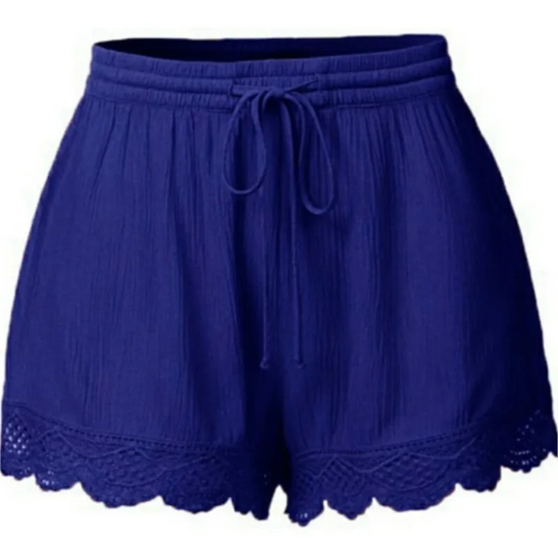Women's Casual And Versatile Solid Color Shorts Patchwork Lace Drawstring Basics Comfortable High Quality Female Summer Shorts