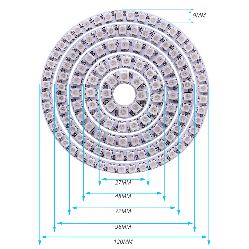 Led Ring WS2812B RGB SMD5050 Pixel Address Individually 8/16/24/35/45 Modules WS2812 IC Full Color Circle Led Light Room DC5V