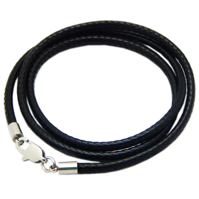 Black Braid Wax Cord Leather Rope Steel Clasp String Chain for DIY Pendant Necklace Jewelry Making Cordon Cuero Para Colgante