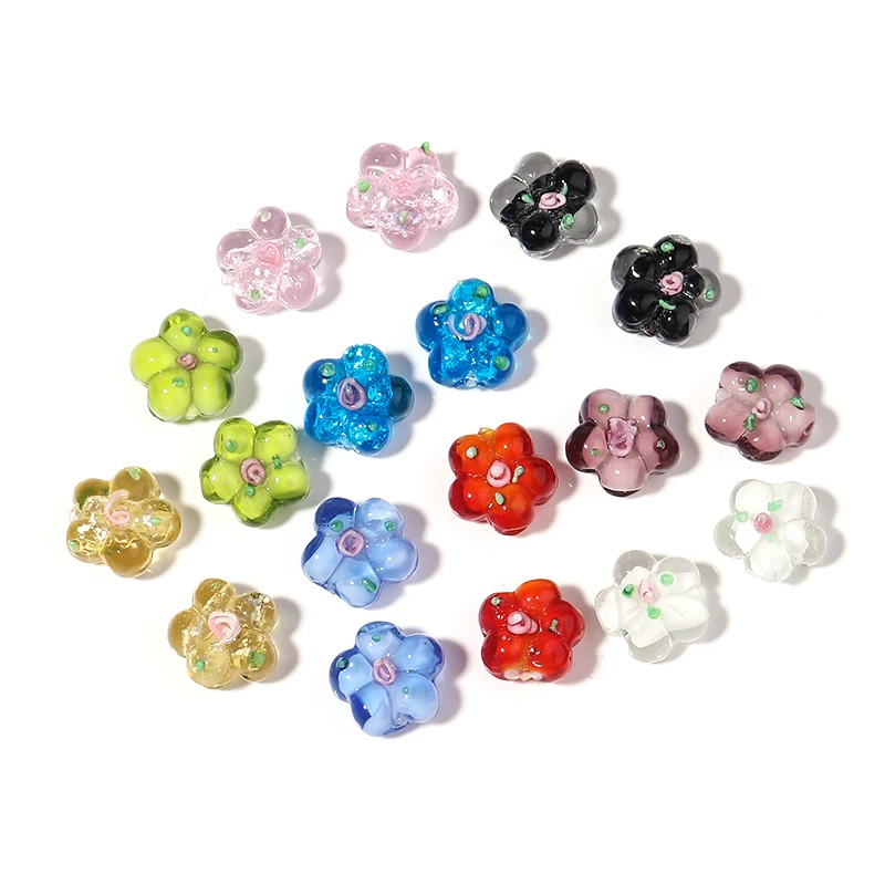 10 sztuk/partia wielokolorowe koraliki szklane przezroczysty kwiat luźne glazury Charms do tworzenia biżuterii DIY bransoletki akcesoria Lampwork
