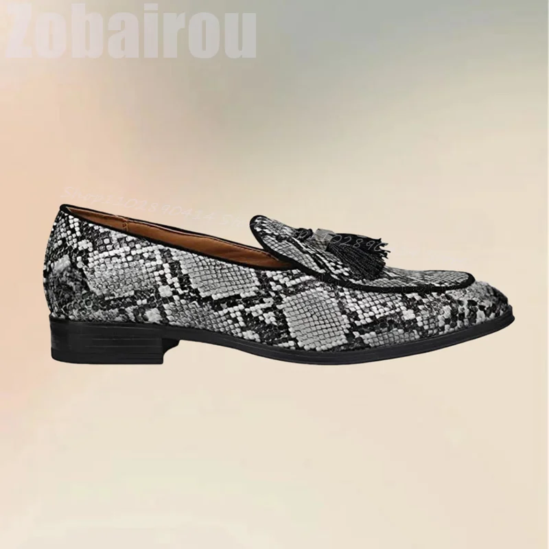

Snakeskin Print Black Tassels Decor Penny Loafers Fashion Slip On Men Shoes Luxury Handmade Party Feast Banquet Men Casual Shoes