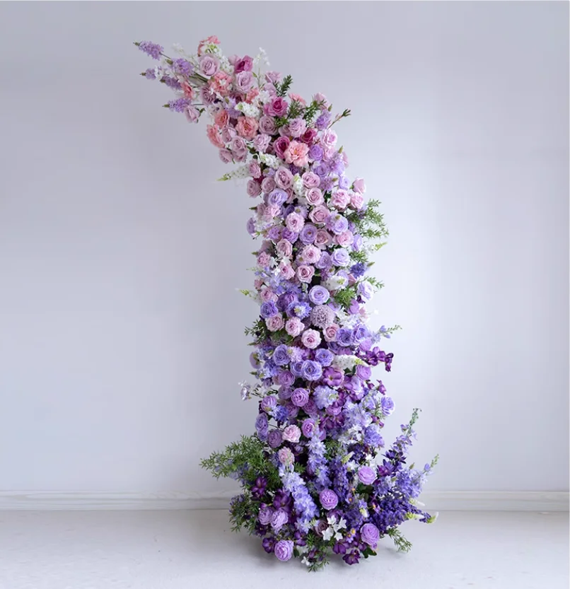 Artificial Flower Horn Arch Decorations Purple Lavender Pink Flower Runner Wedding Arrangement Backdrop Floor Flower