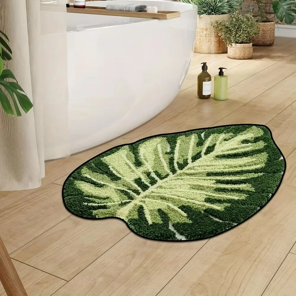 Soft Leaf Rug TPR Anti-Slip Leaf Shape Pattern Bedside Rug Irregular Design Thickened Fiber Water Absorbent Mat For Bathroom