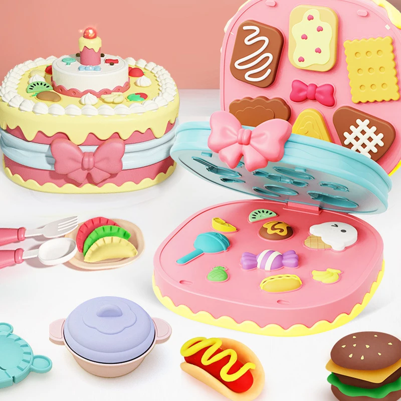 DIY Plasticine for Children Modeling Polymer Clay Baking Sets Mat Candy Cake Kitchen Pretend Play Toy Girl Kid Birthday Gift