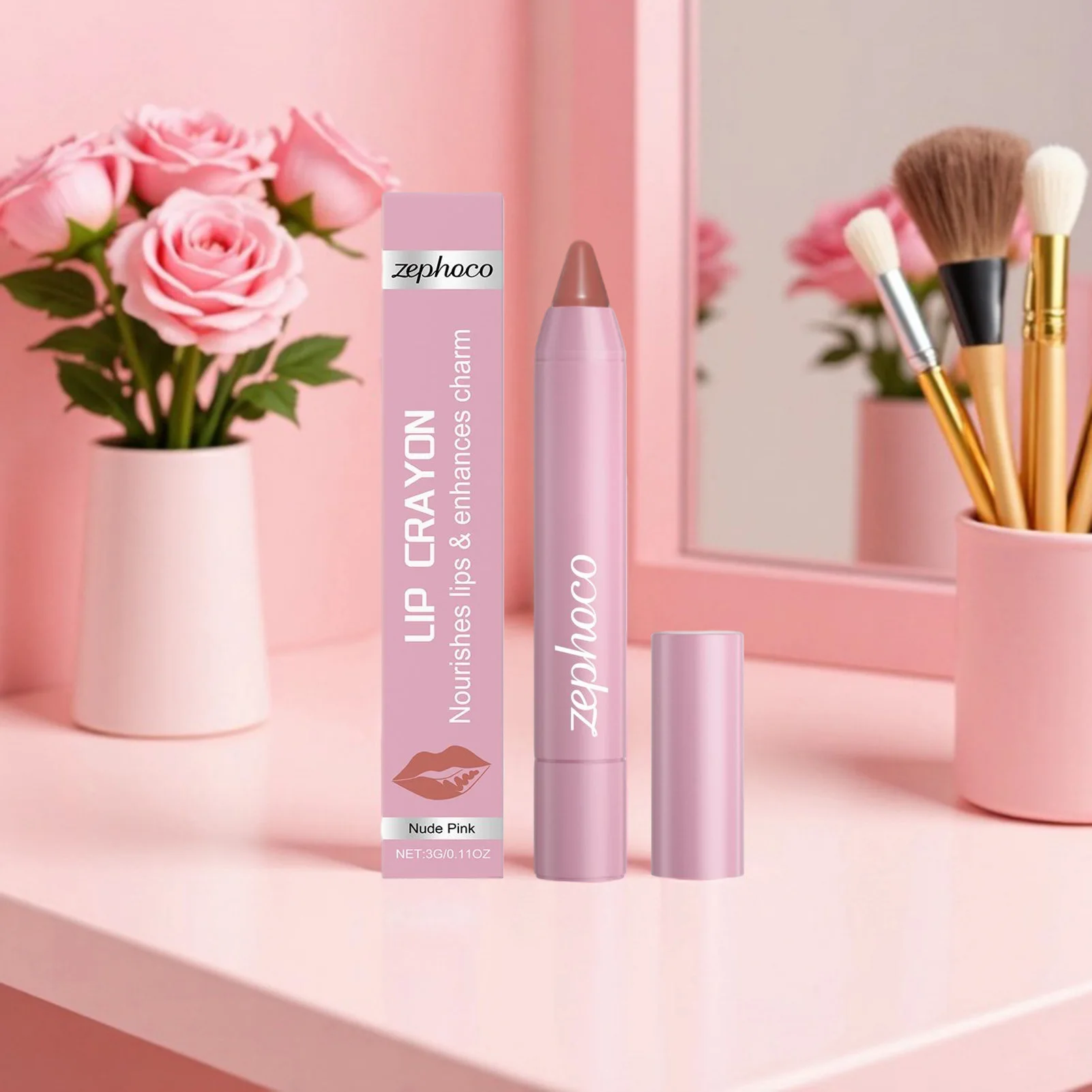 Nude Pink Matte Lip Crayons Waterproof Long Lasting Non-Drying Non-Fading Creamy Lipsticks Not Stick To Cup For Dance Party
