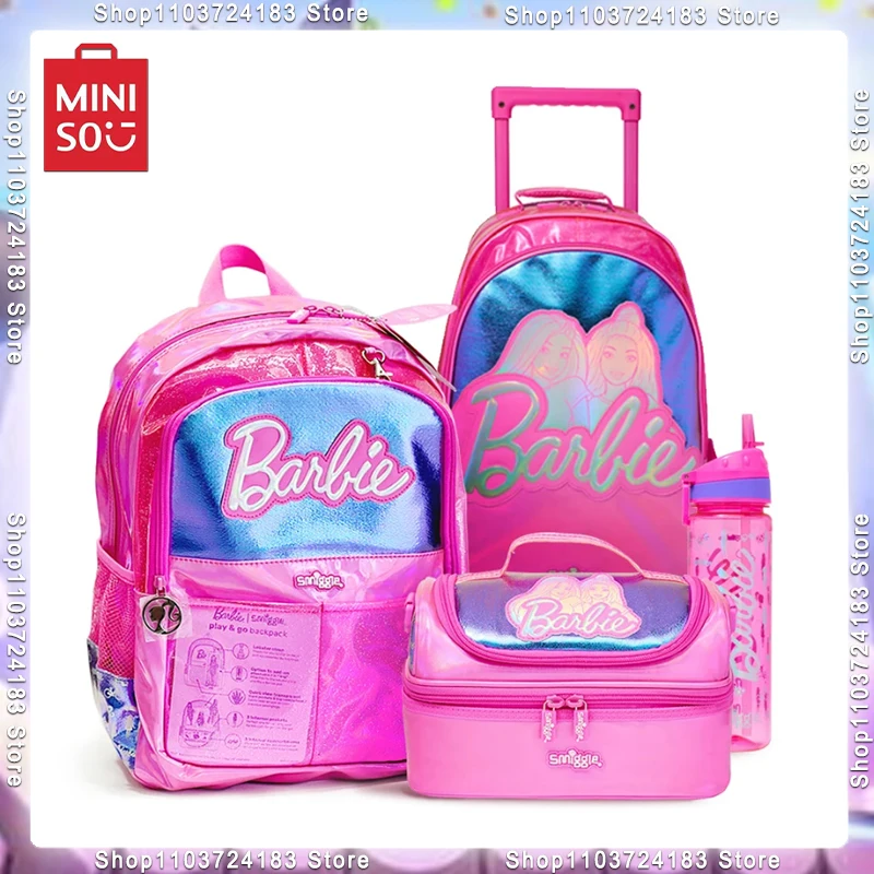 MINISO Barbie Smiggle Backpack Children Barbie Princess Wheel Schoolbag Children Knapsack 3-16 Years Old Hot-Selling Trolleys