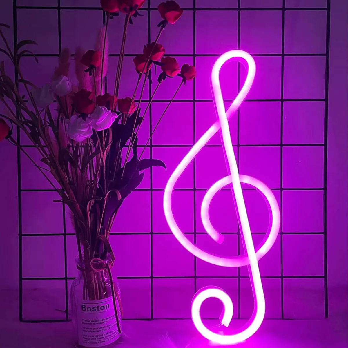 Powered Colorful Neon Lamp LED Music Note Neon Light  Wall Mounted Music Note Nightlight Table Light Home Decor