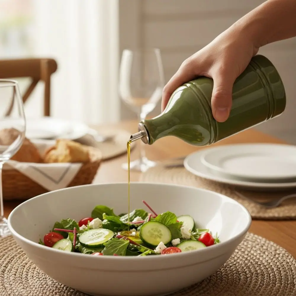 Ceramic Nordic Retro Olive Oil Bottle Metal Pointed Spout Light-blocking Bottle Body Soy Sauce Bottle Large Capacity