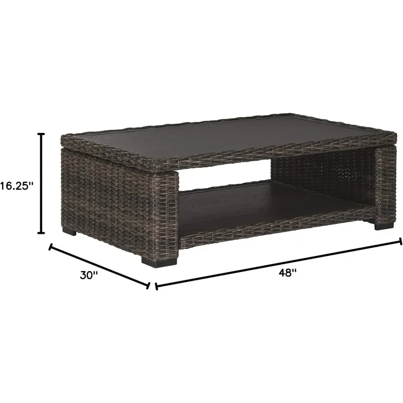 Mesa de cóctel de mimbre para exteriores con marco de aluminio, mesas de centro marrones para sala de estar