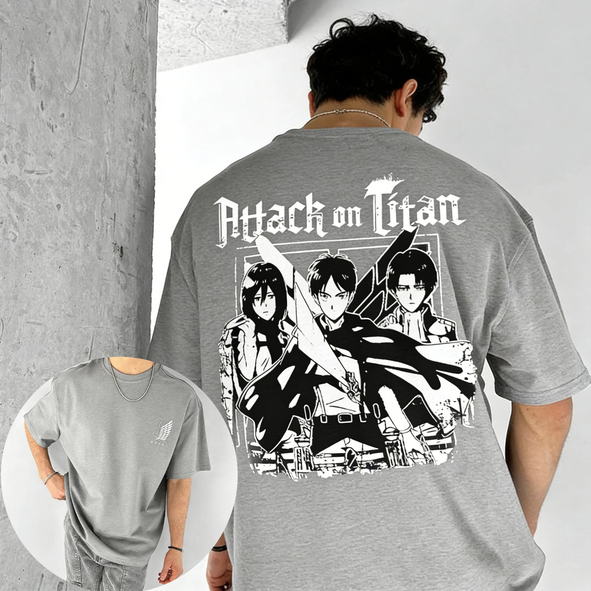 Attack on Titan Three Warriors with Weapons  Printed T-shirt Men's and Women's T-shirt Men's Top Sports T-shirt Men's T-shirt