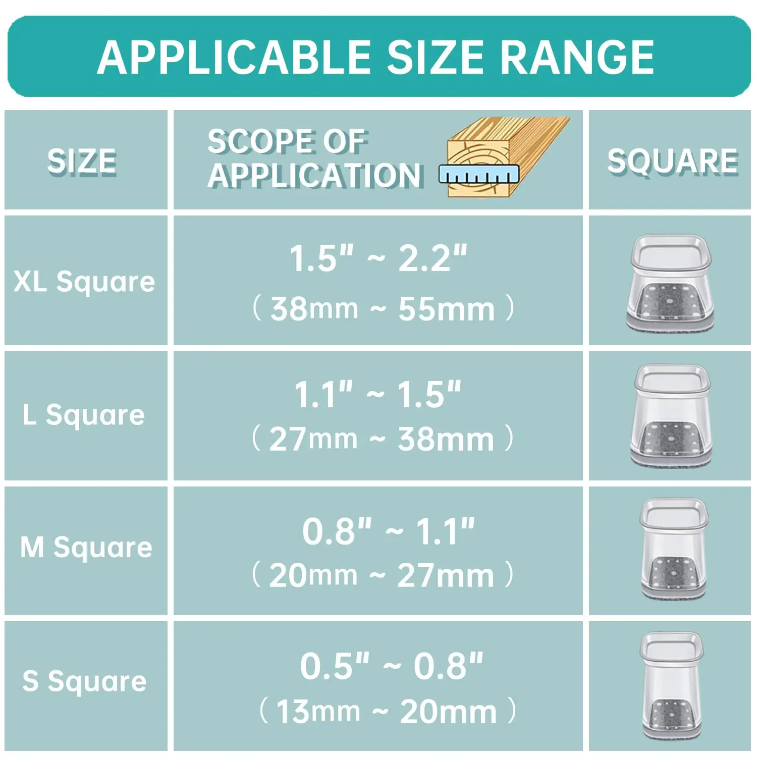 32-Piece Square Chair Leg Protectors for Hardwood Floors Felt Furniture Floor Glides with Silicone Caps for Quiet Walking