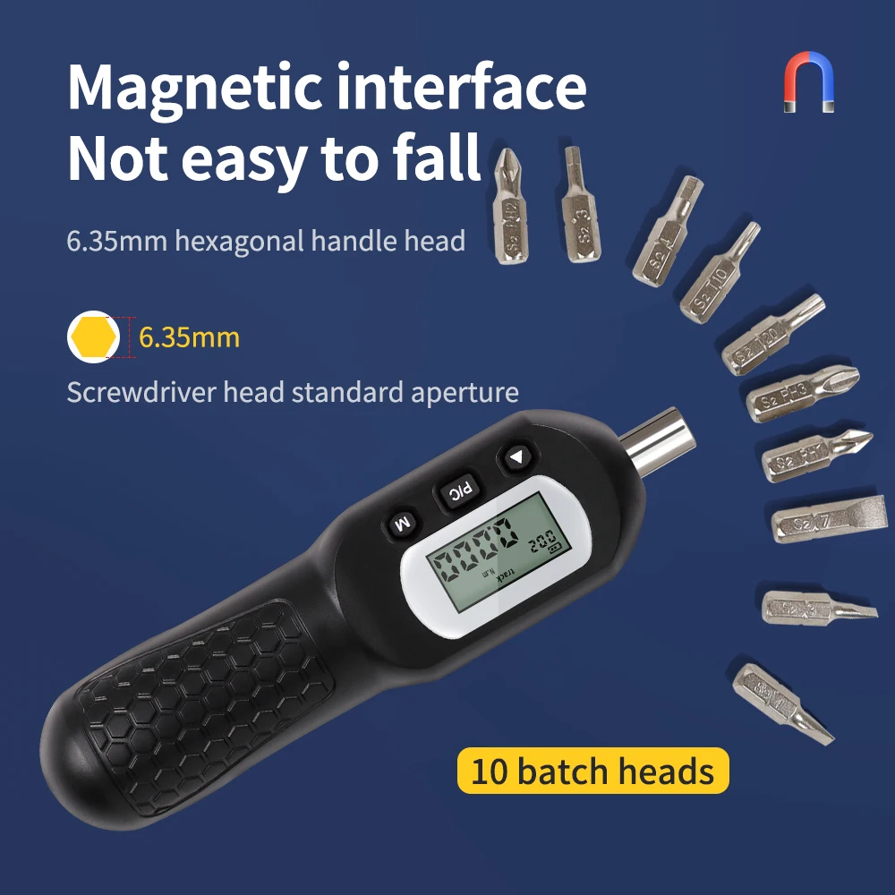 Digital Torque Screwdriver with 10 Bits Head N.m lbf.ft lbf.in kgf.cm Set Preset Torque Driver Screwdriver Beep Alarm