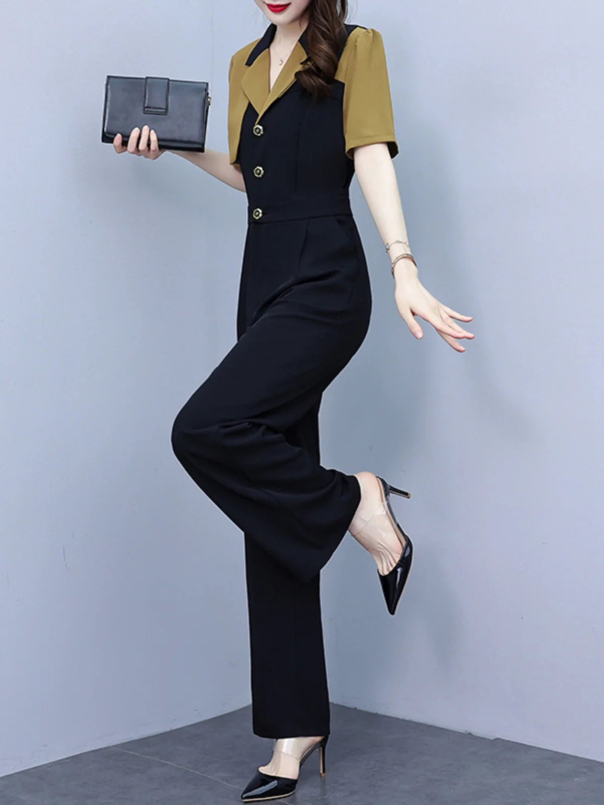 

Элегантный женский брючный костюм-комбинезон с высокой талией и широкими штанинами, летняя новинка, высокое качество, модный, омолаживающий эффект