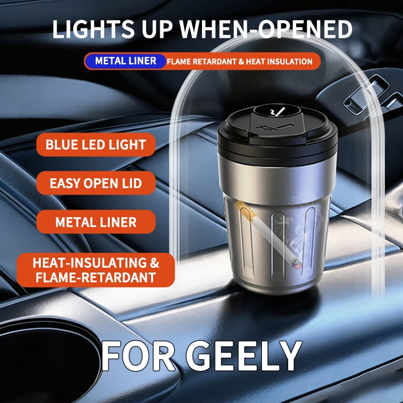Car Ashtray with LED Light Car Smokeless Cup Holder For geely Coolray Atlas Emgrand X7 EC7 Boyue CK2 GC6 Interior Accessories view 5