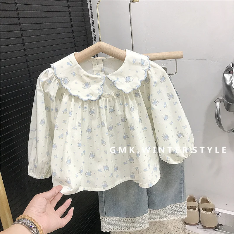 

Girls' Shirt Spring and Autumn New Fashionable Baby Long Sleeve Top Children's Doll Shirt Autumn Cartoon Shirt