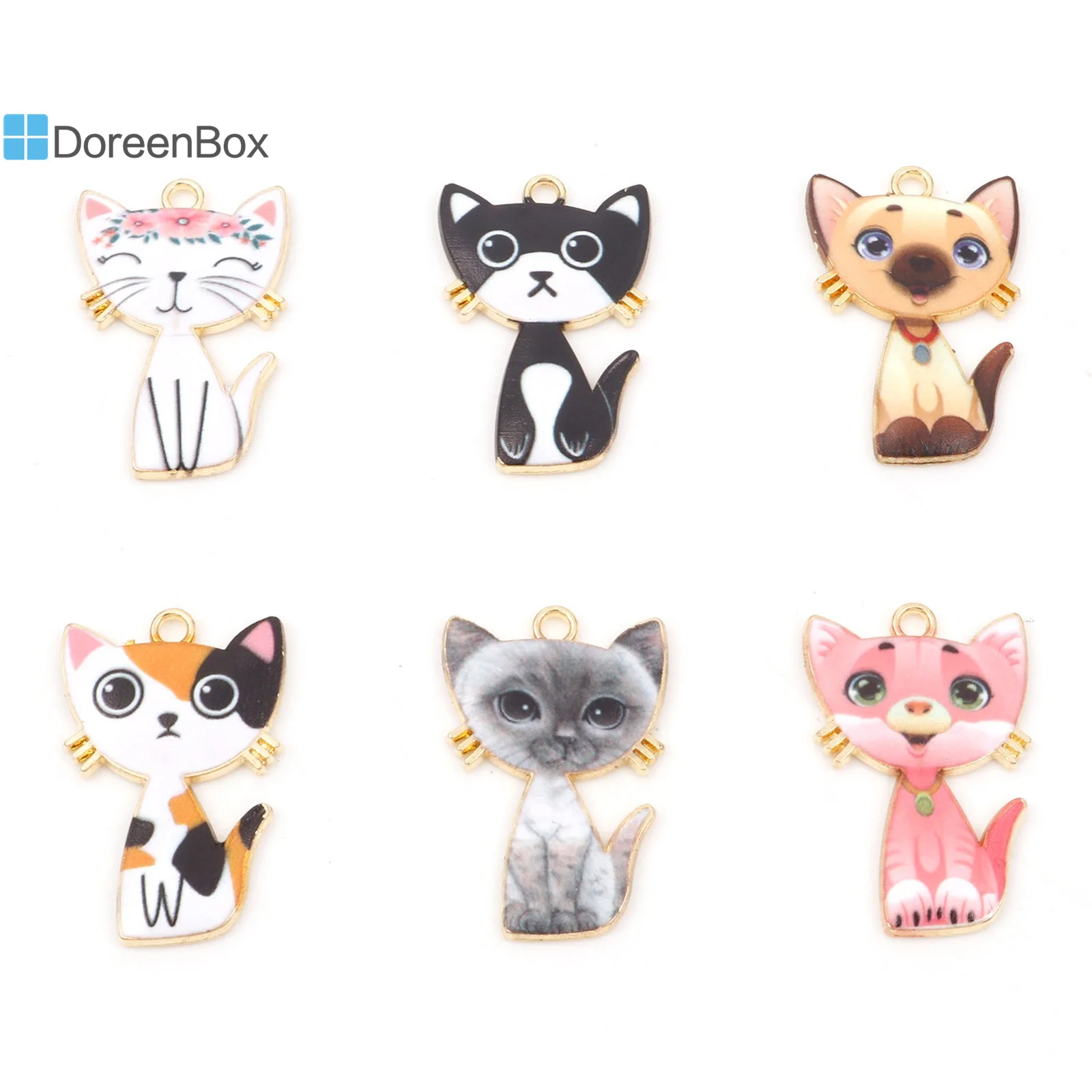 10 PCs Cute Enamel Charms Pendants Gold Color Multicolor Cat Animal Charms for DIY Bracelet Necklace Jewelry Making 3cm x 2cm