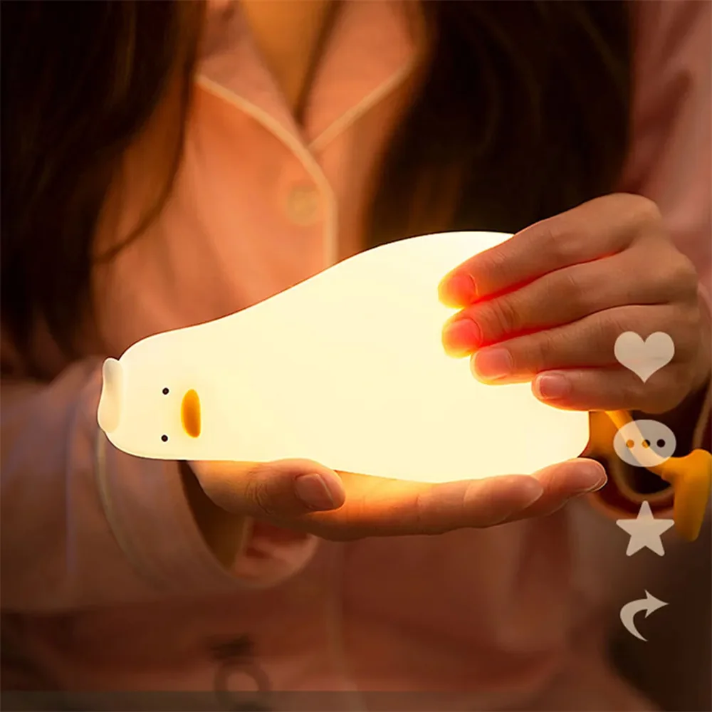 Cute Duck Design Led Night Light Silicone Cartoon Lamp Rechargeable Patting Light Children Nightlight Kid Bedroom Decor Gifts