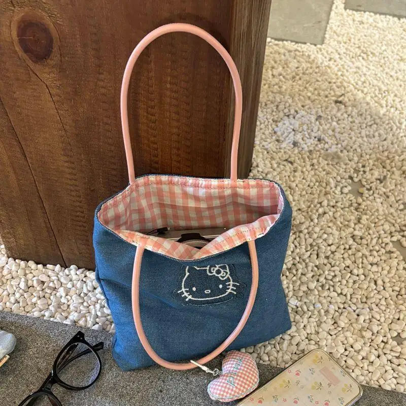 Kawaii Sanrio Hello Kitty Cowboy Handbag Cute Cartoon Versatile Portable Storage Shoulder Bag Girls Birthday Creative Gifts