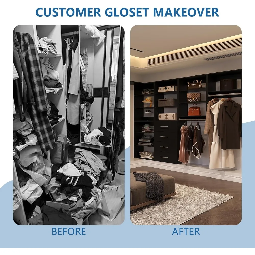 Wooden Modular Closet Organizer System for Walk-In Storage Solutions, Clothing Rack and Efficient Wardrobe Management