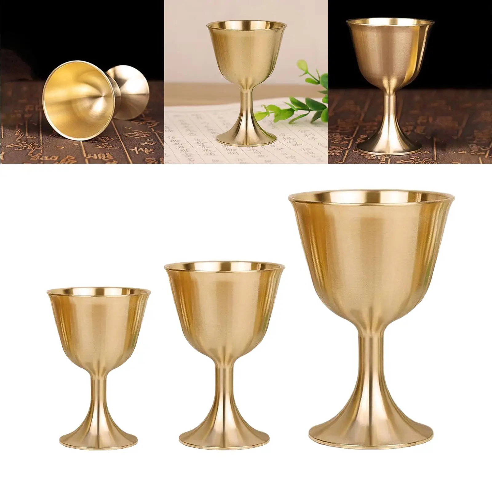 Food Grade Copper Goblet Tumbler Cup Metal Beverage Glass for Party Buddha Worship Home