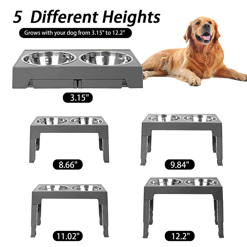 Elevated Dog Bowls Adjustable Heights Raised Dog Food Water Bowl with Slow Feeder Bowl Standing Dog Bowl for Medium Large Dogs