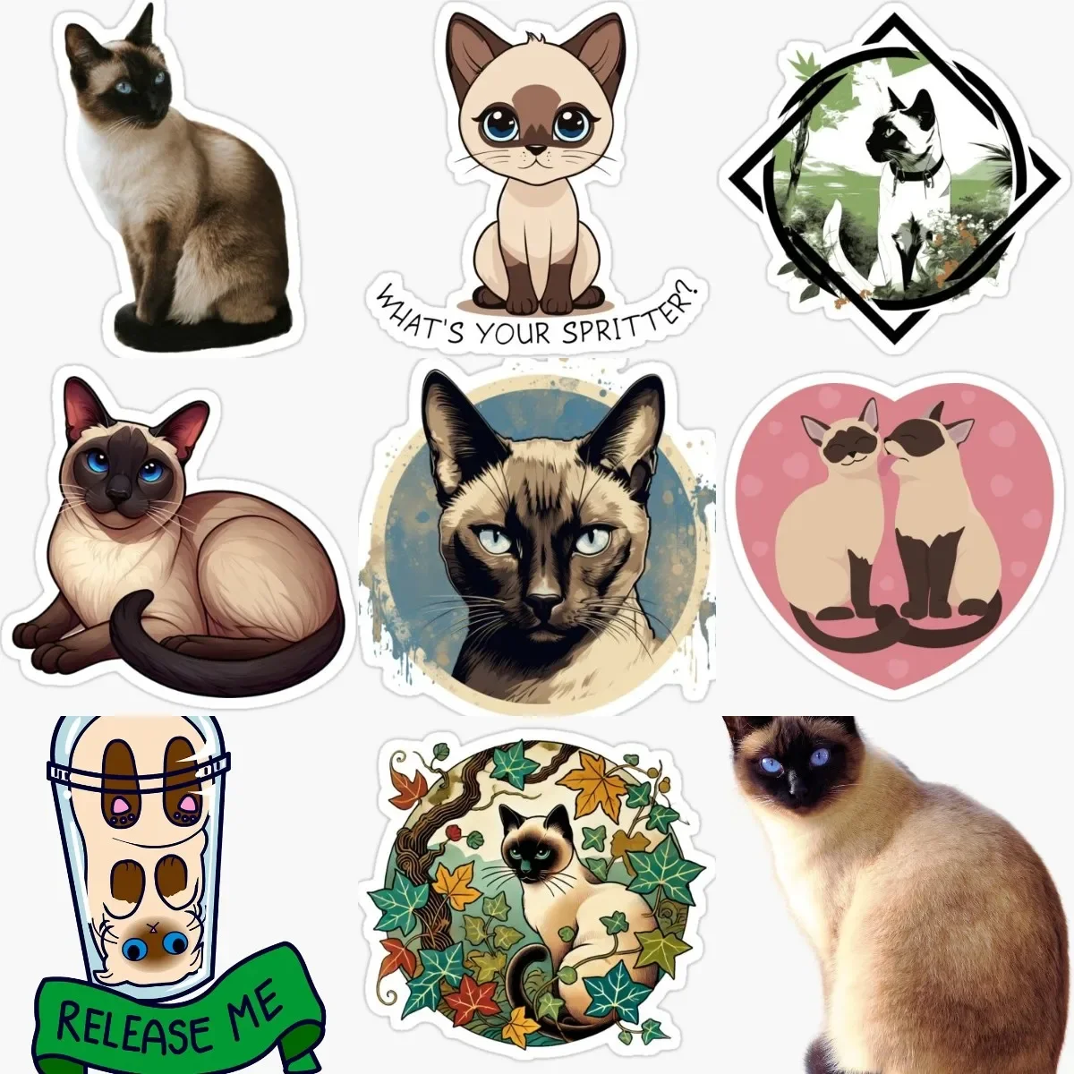 

Siamese Cat Cute Pets PVC Waterproof Sticker Fridge Helmet Wall Car Van Bicycle Window Decal Accessories