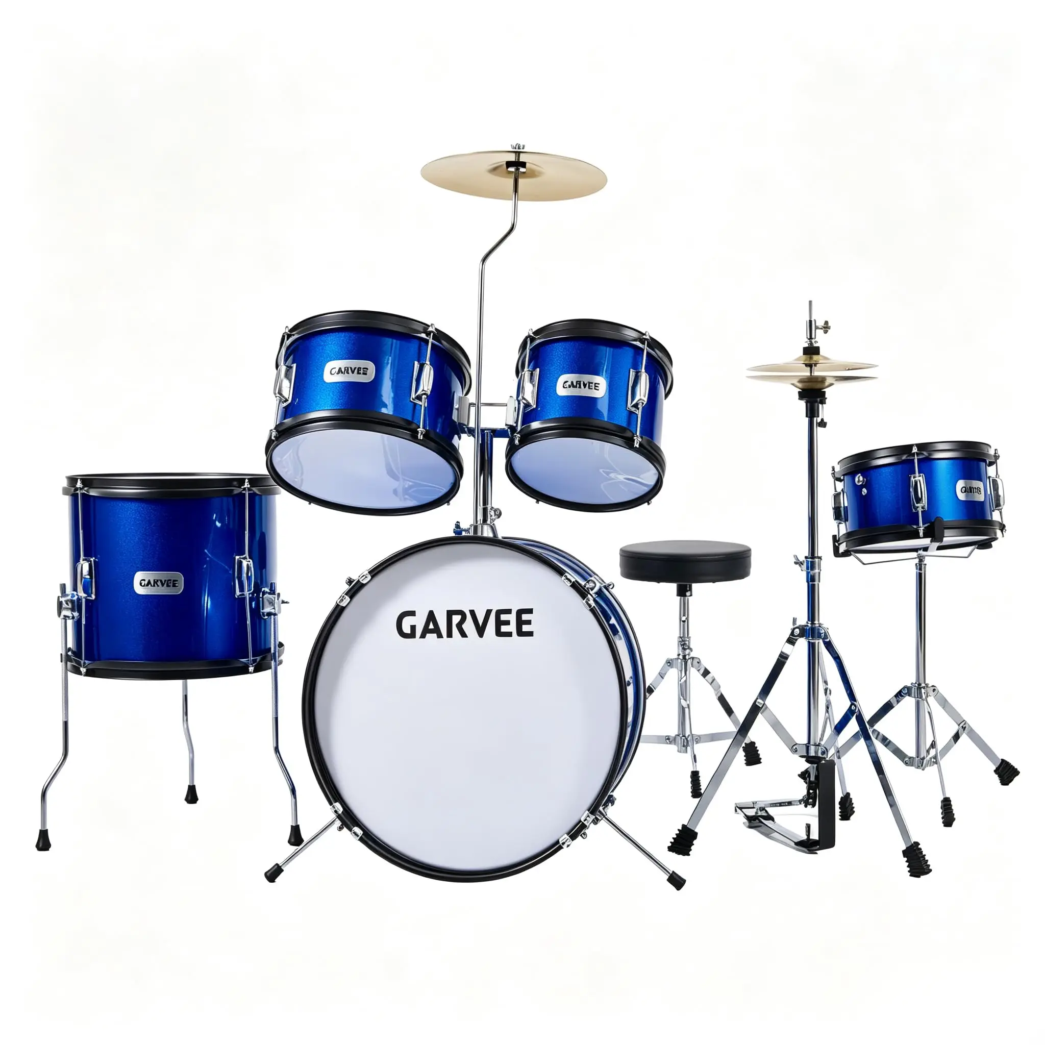 Kids Drum Set Ages 4-12 Light Up Jazz Drum Kit with Foot Pedal & Cymbal, 5 Piece Musical Instrument Toy with Stool & Drumsticks, Star Themed Percussion Set for Boys Girls