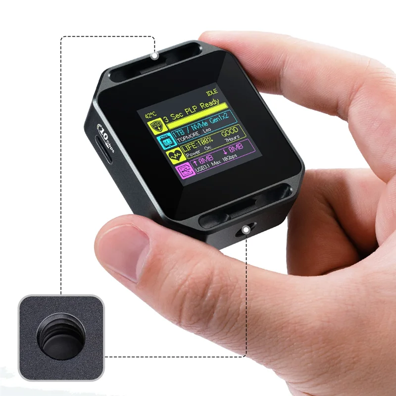 Gabinete ssd de bolso bem feito 2230 m.2 nvme com furos de parafuso de 1/4 Polegada display lcd usb tipo-c 3.2 gen2 10gbps fotografia editio