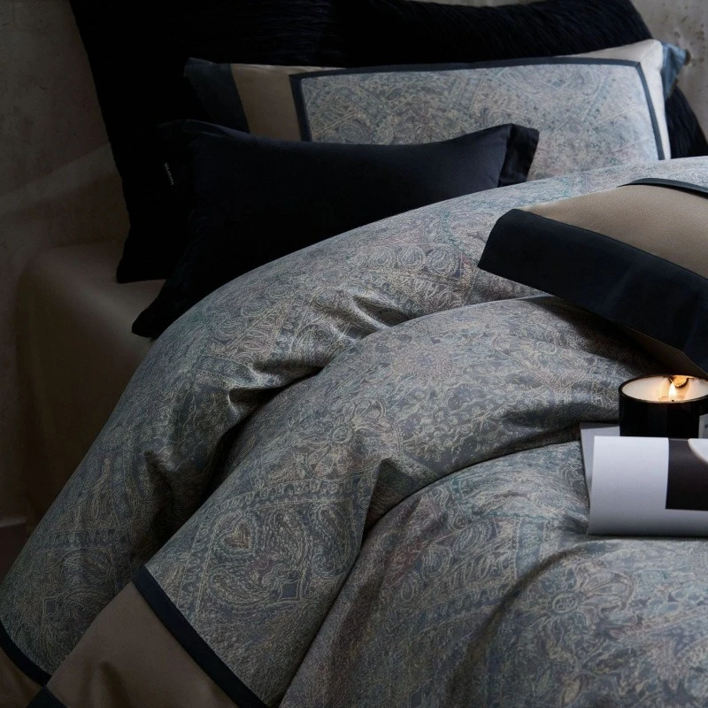 High-count island cotton four-piece light luxury high-grade cotton pure cotton digital printing naked sleeping satin long-staple