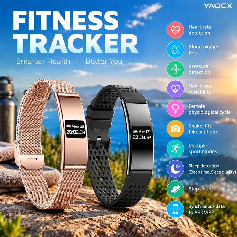 Smart Bracelet Fitness Tracker Heart Rate Blood Oxygen Sleep Smart Bracelet Female Cycle Step Sport HRV Remote Photo Wristband