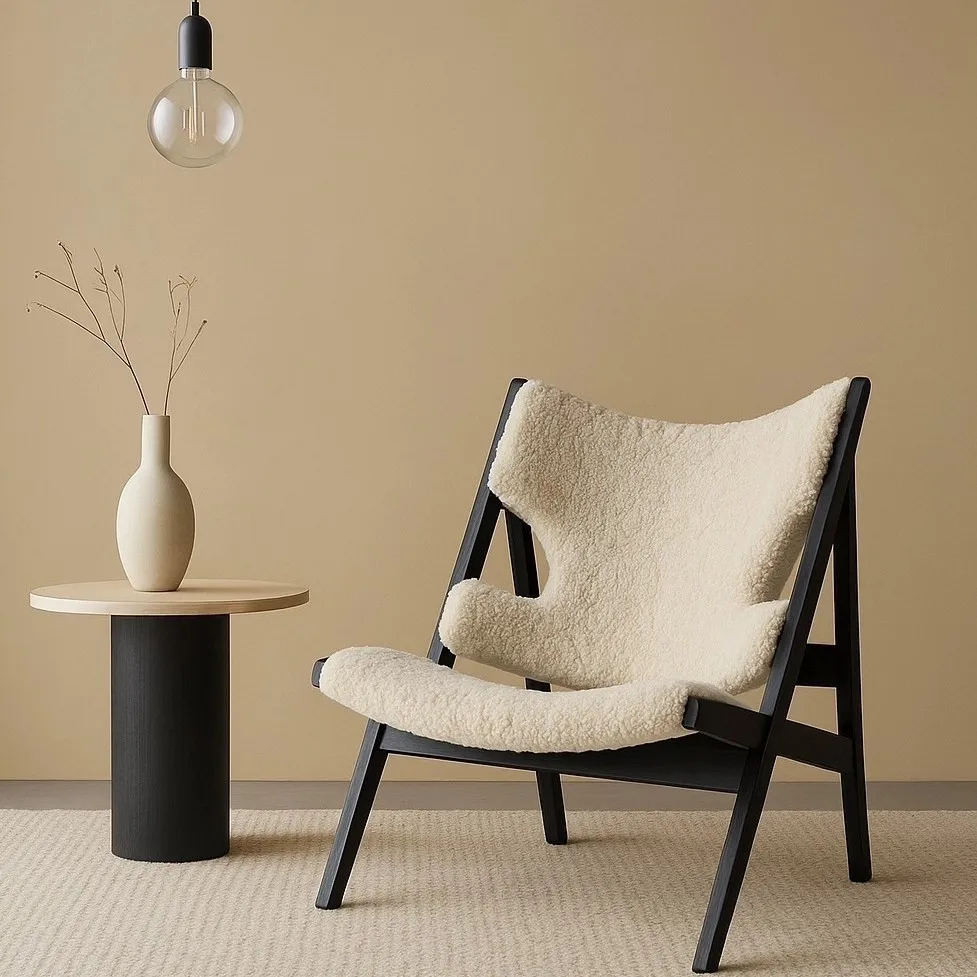 Knitted Leisure Chair French Retro Medieval Solid Wood Sofa Chair Cream Wind Lamb Fleece Single Sofa Chair
