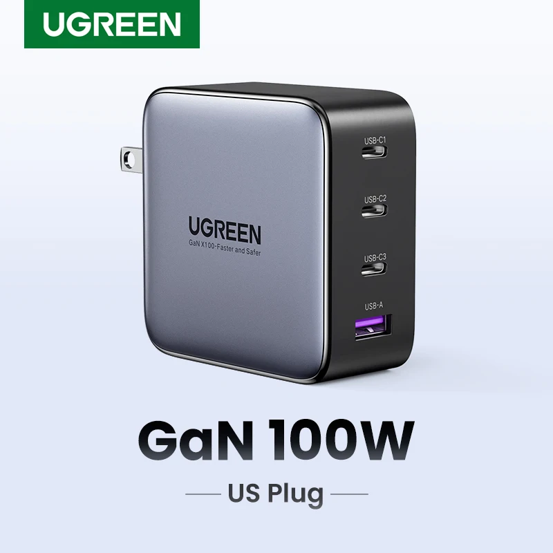 【US Plug】UGREEN 100W GaN Charger USB C Charger QC4.0 3.0 Quick Charge For Macbook Laptop Tablet PD Fast Charger For iPhone 15 14