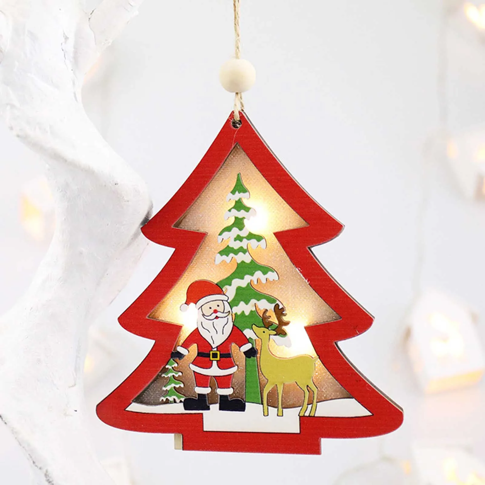 Light Up Christmas Tree Ornaments Light Up Star Hanging Wooden Ornaments for Party Favors Supplies