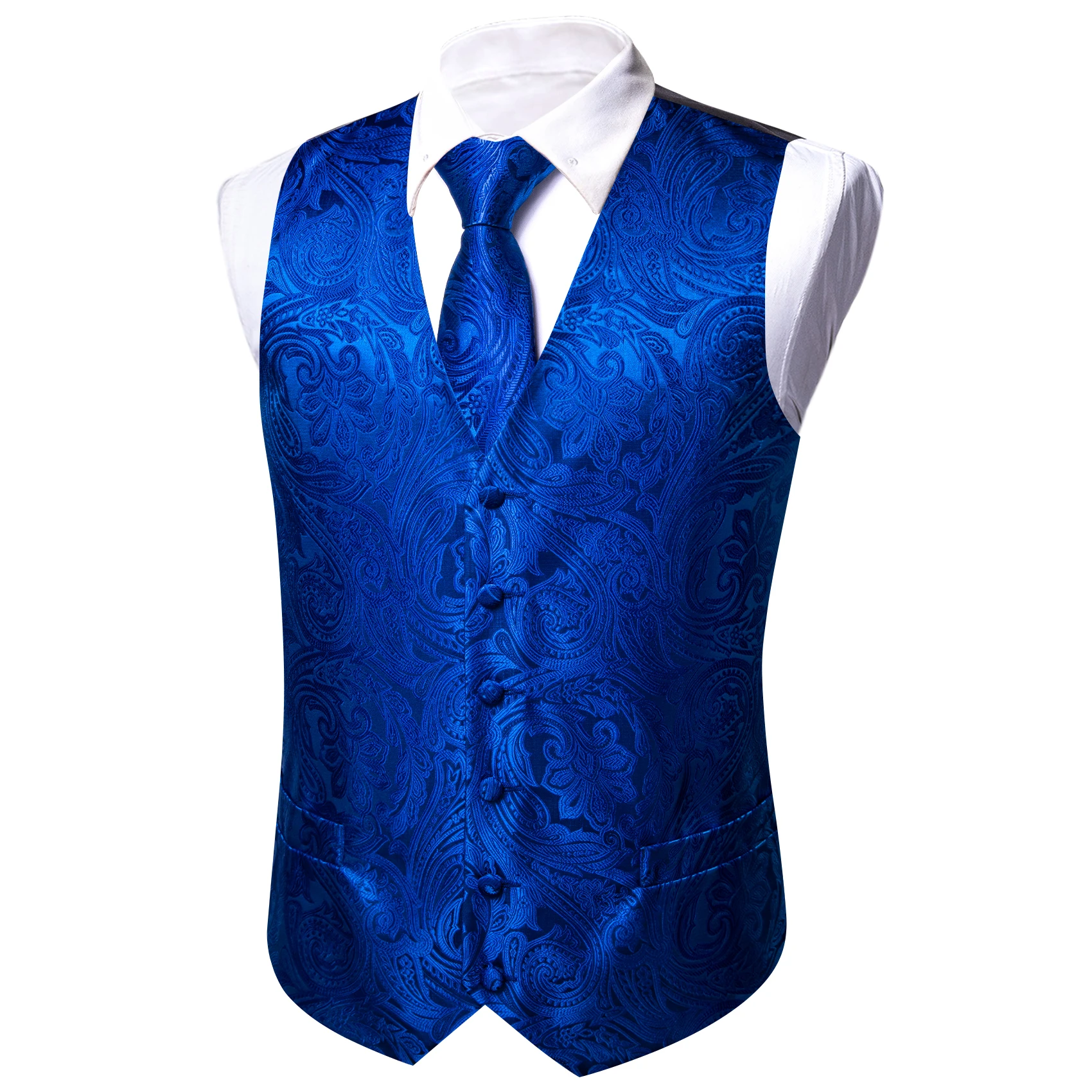 Barry.Wang 100 Colors Silk Men Vest Paisley Floral Waistcoat Tie Hanky Cufflinks Set Jacquard Sleeveless Jacket Wedding Business