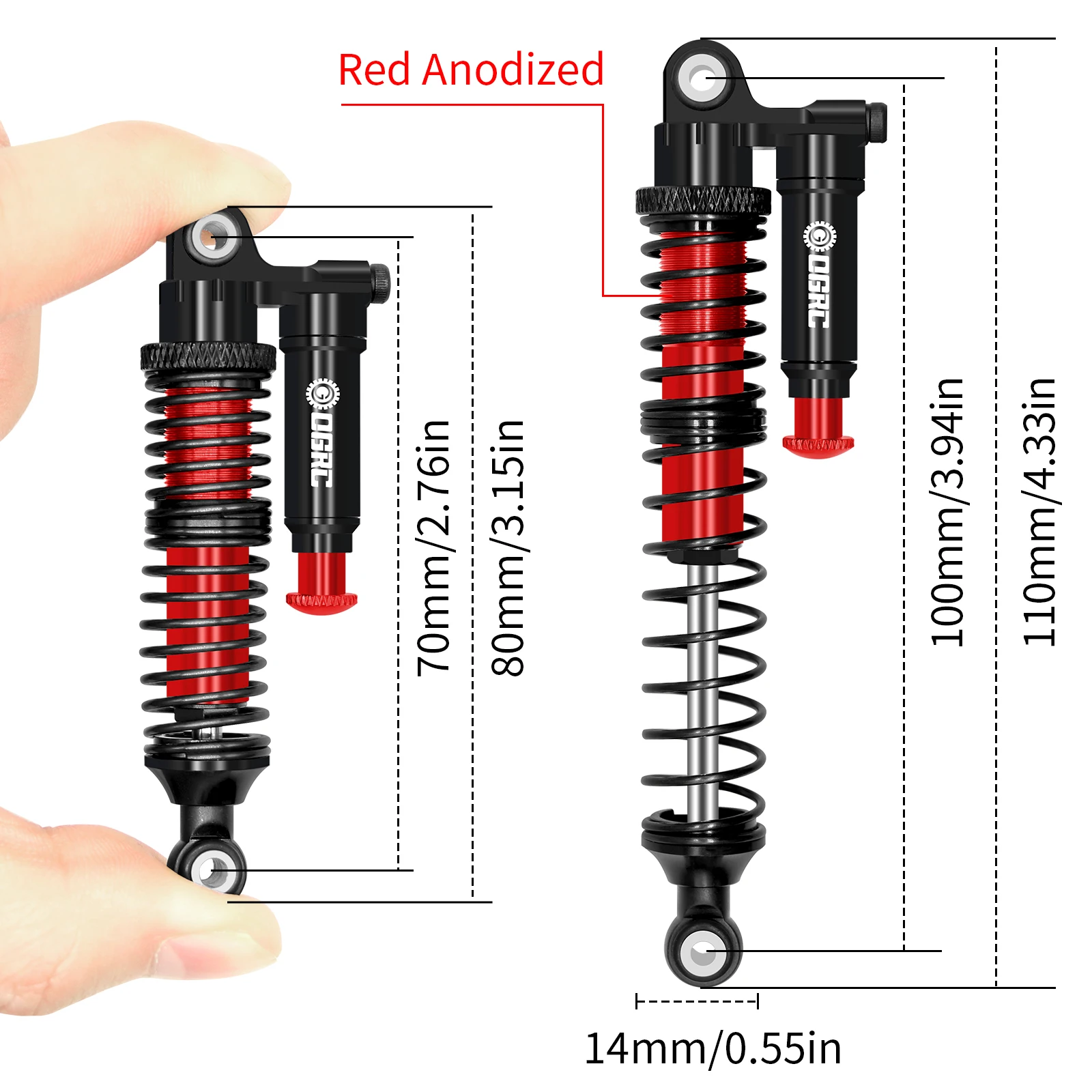 OGRC Aluminum 110mm Shock Absorbers Oil Damper Shocks for Axial SCX10 II III Pro TRX4 TRX6 D90 1/10 RC Crawler Car